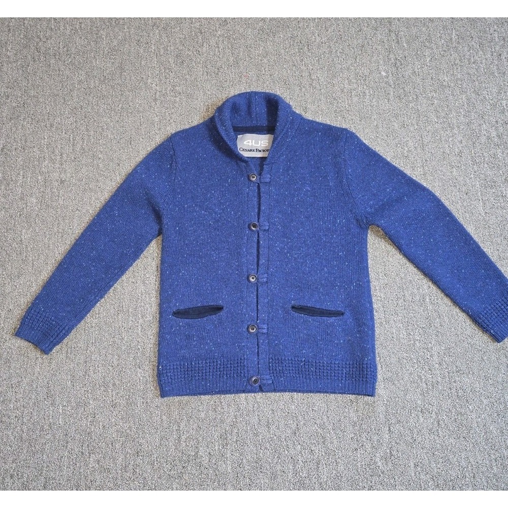 4 US Cesare Paciotti Kids Shawl Neck Speckled Blue Wool/Angora/ Mohair Cardigan